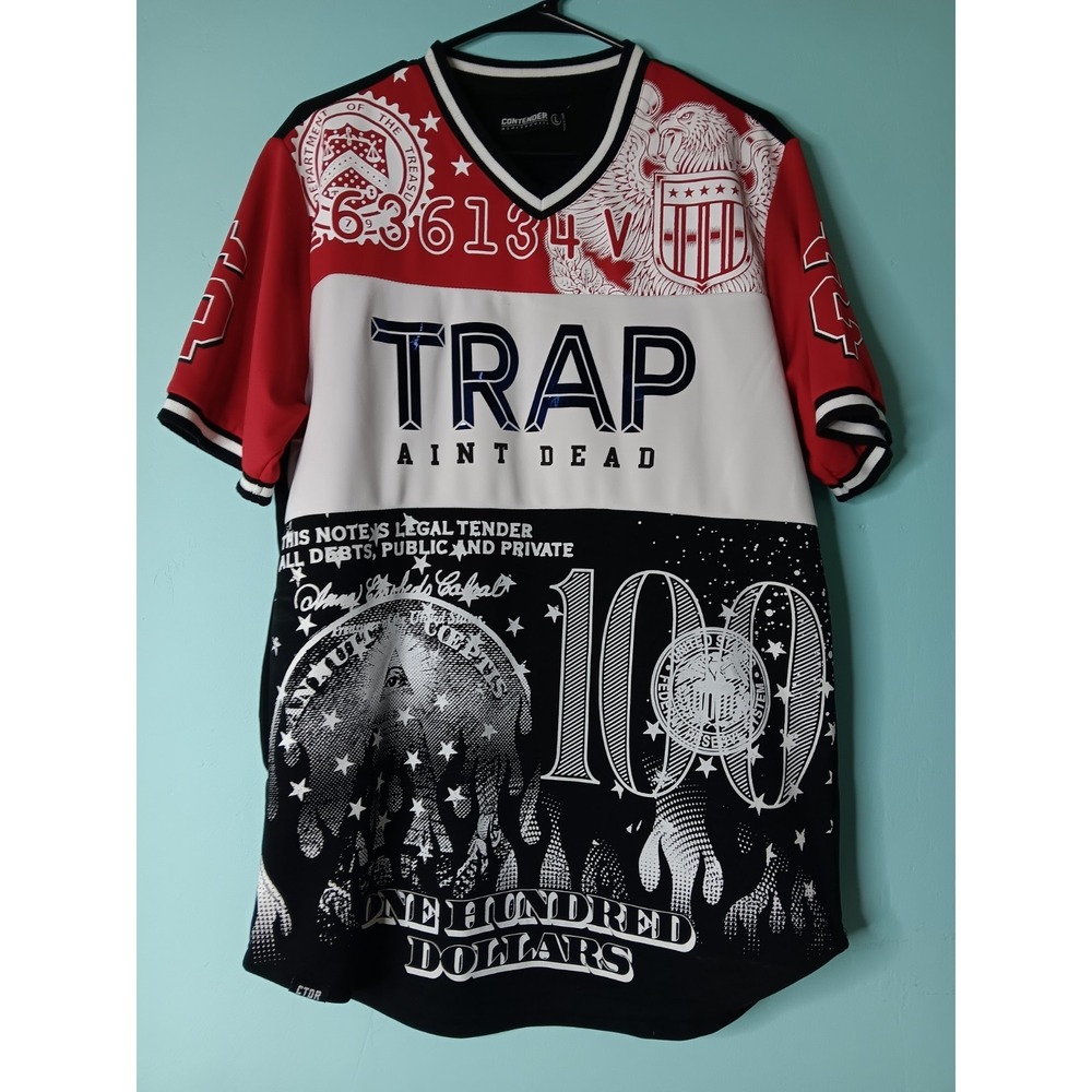 Contender TRAP Ain't Dead Men's Hip Hop Size Large Jersey Spellout Streetwear